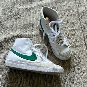Nike White and Green High-Top Sneakers